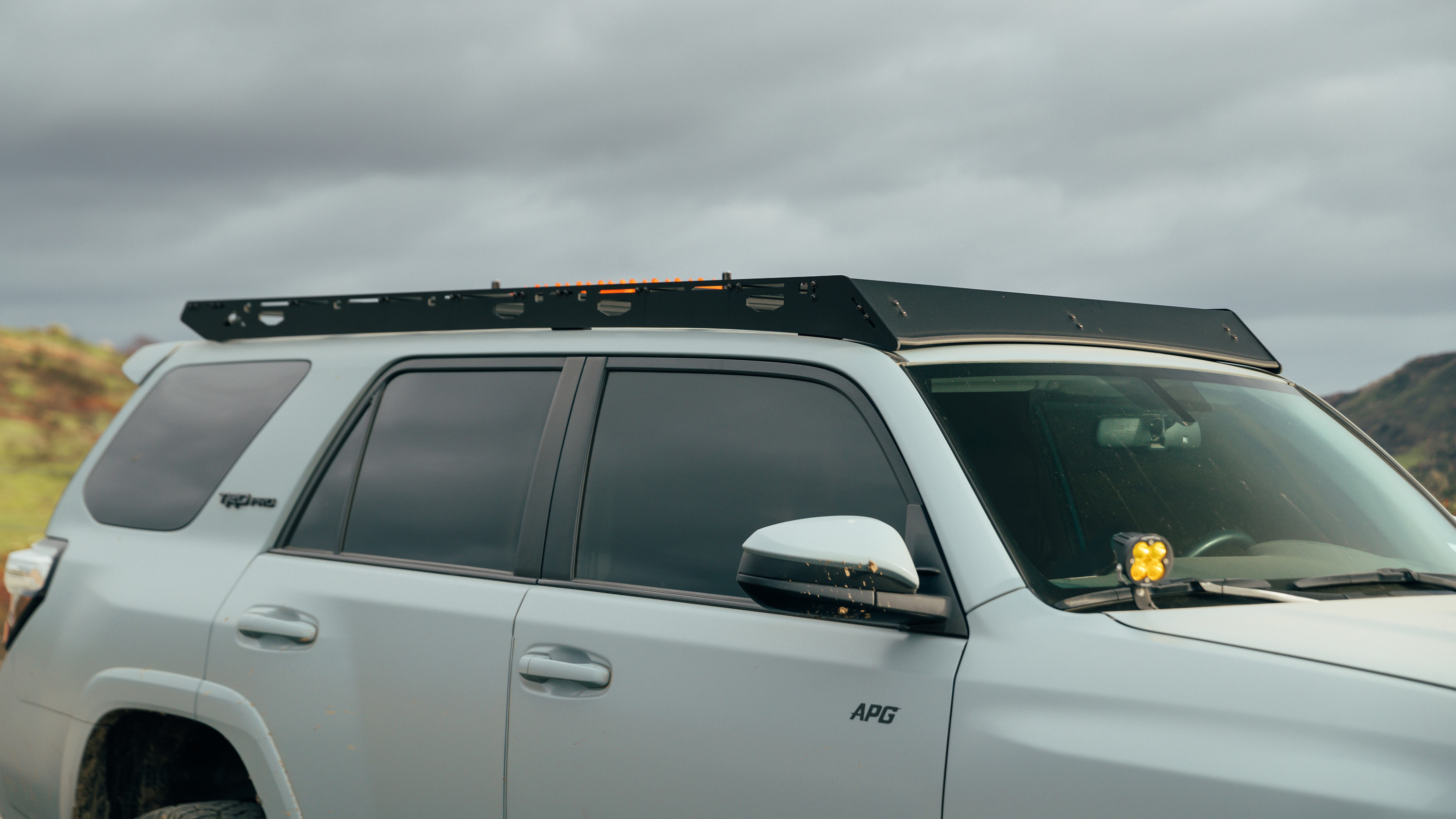 5th Gen Toyota 4Runner Roof Rack Front corner close view of rack on vehicle outside