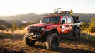 Jeep Gladiator Roof Rack Front corner view of rack on jeep carrying equipment