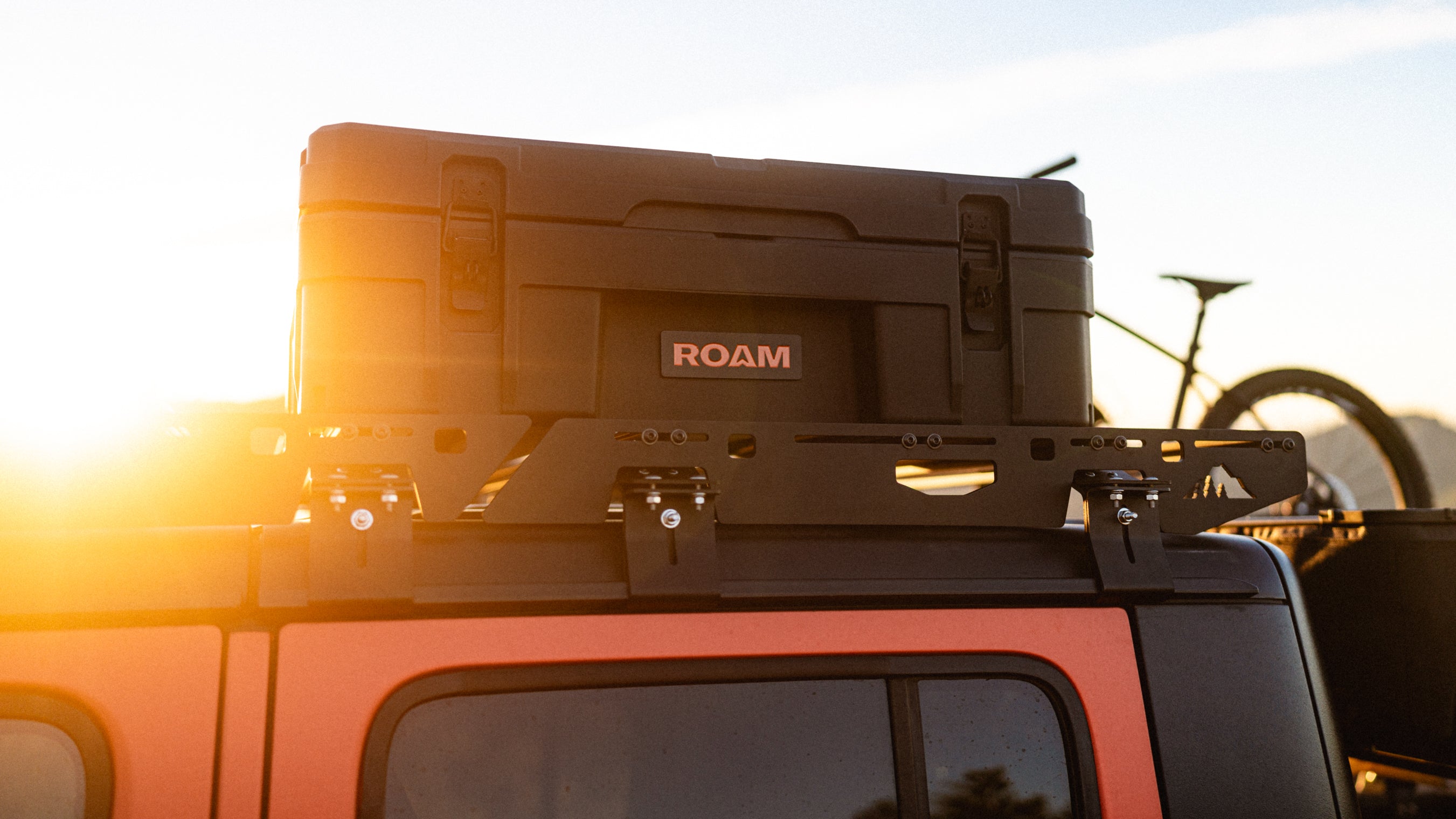 Jeep Gladiator Roof Rack Close eye level view of rack on truck carrying equipment