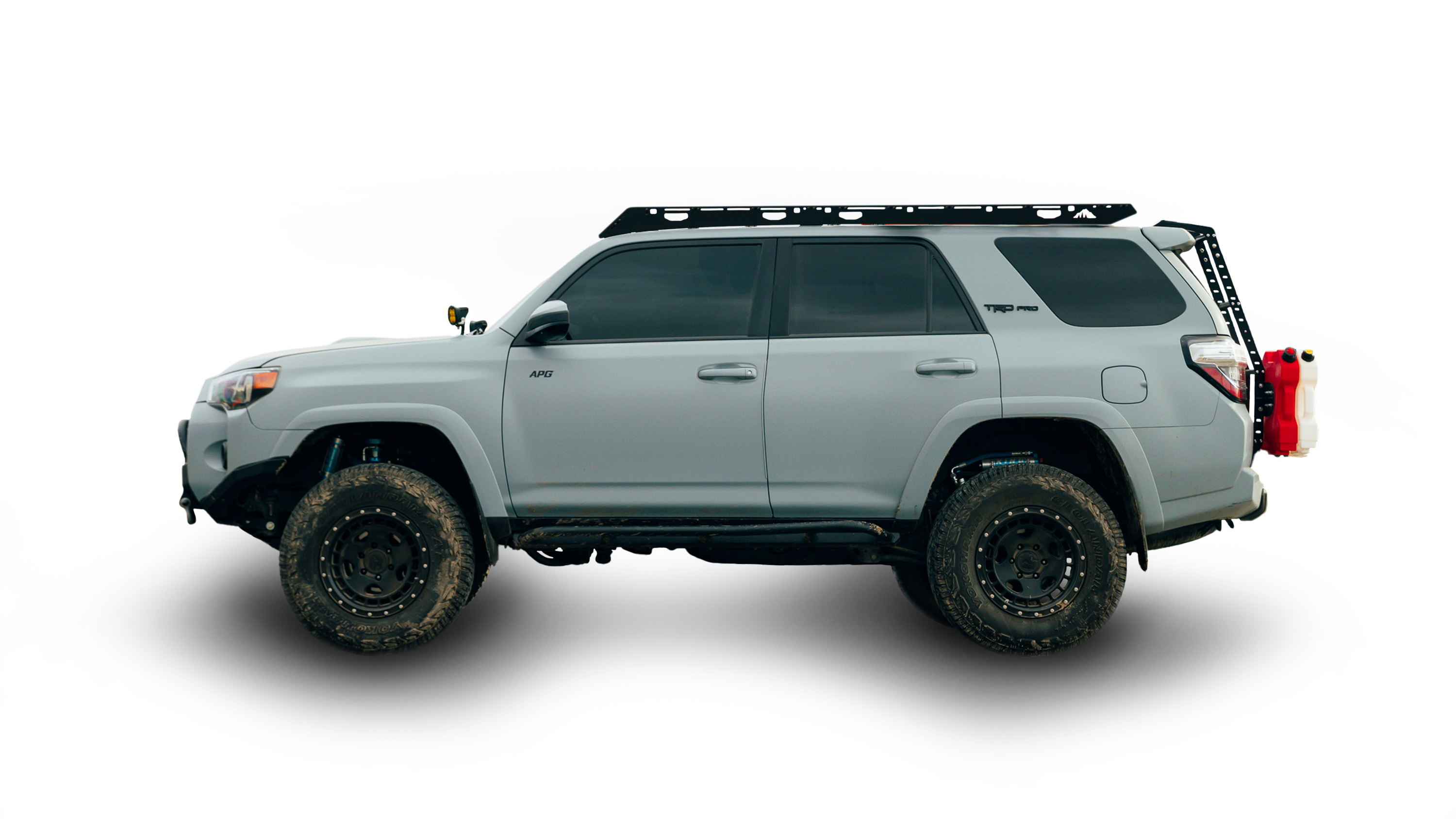 5th Gen Toyota 4Runner Roof Rack Side view of rack on vehicle on white background