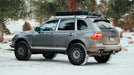 Porsche Cayenne Roof Rack Side angled view of rack on vehicle in snow