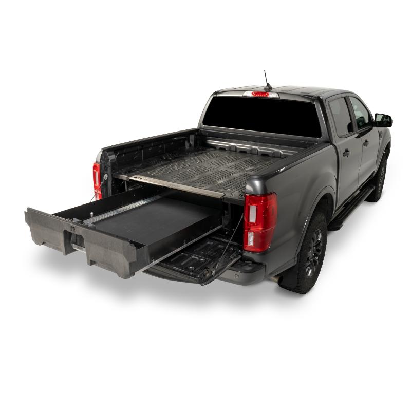 DECKED Truck Bed Drawer System for Jeep Gladiator open drawer empty installed on truck on white background