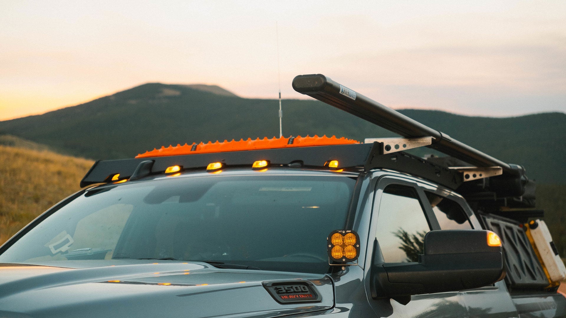 5th Gen Ram 3500 Roof Rack front corner view on vehicle 