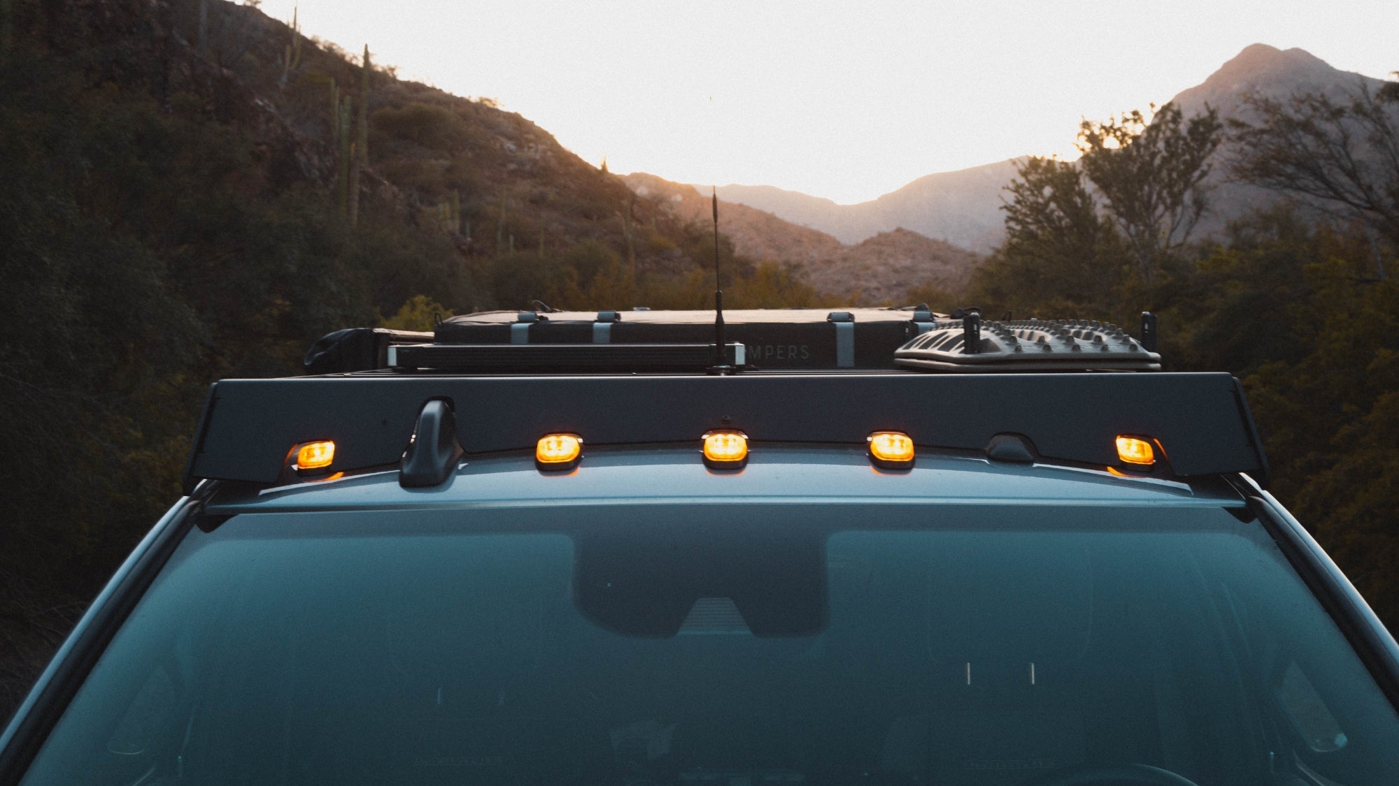 Ram Truck Roof Rack Close frontal view of rack on vehicle outside