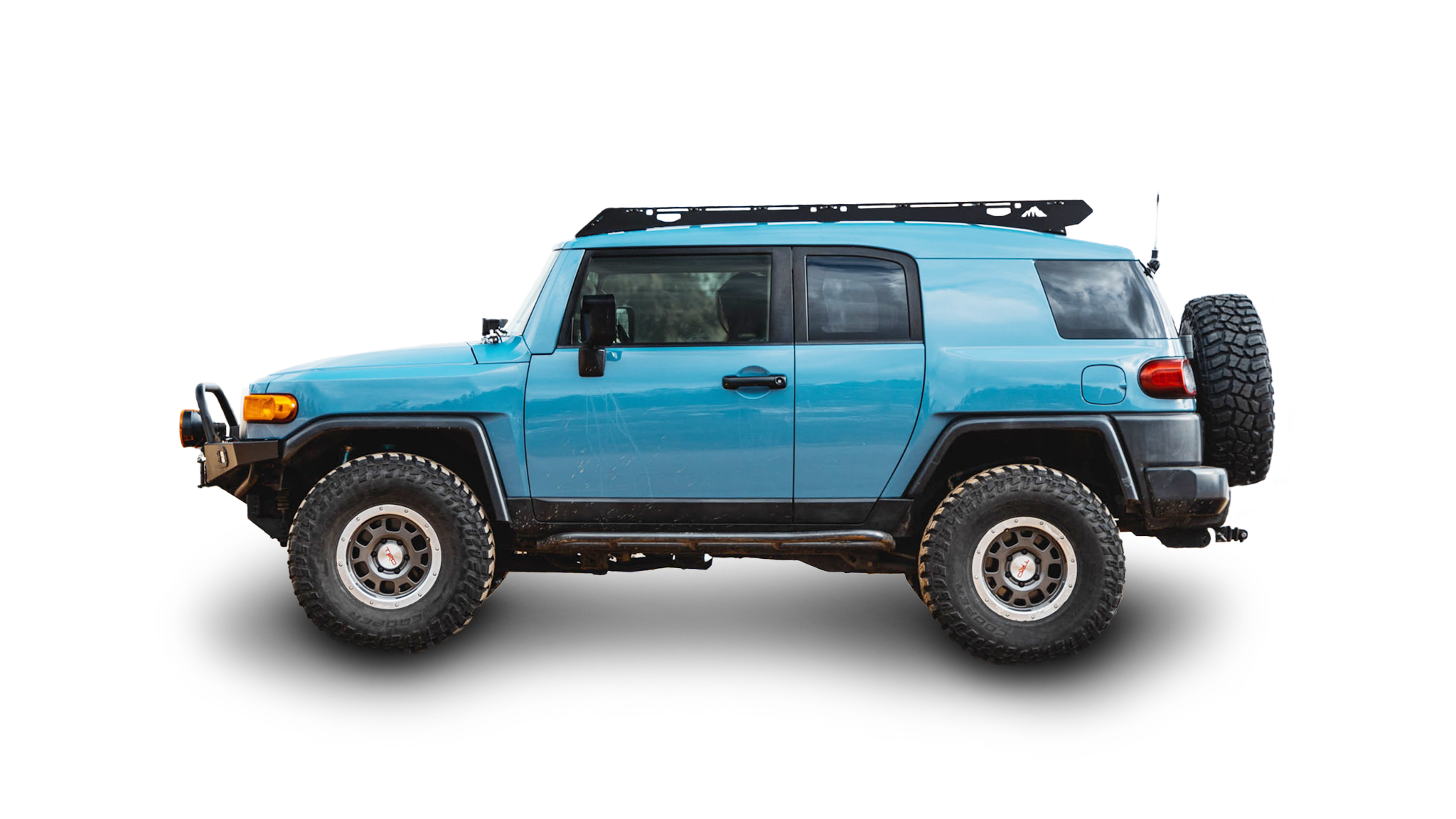 FJ Cruiser Roof Rack Side view of rack on vehicle on white background