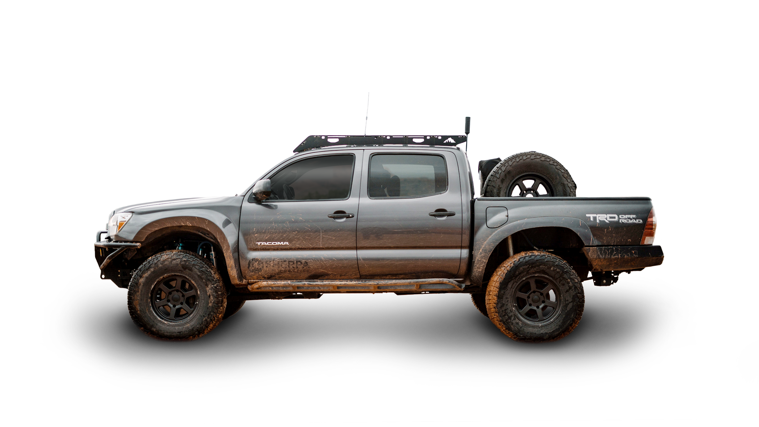 2nd/3rd Gen Toyota Tacoma Roof Rack Side view of rack on vehicle on white background
