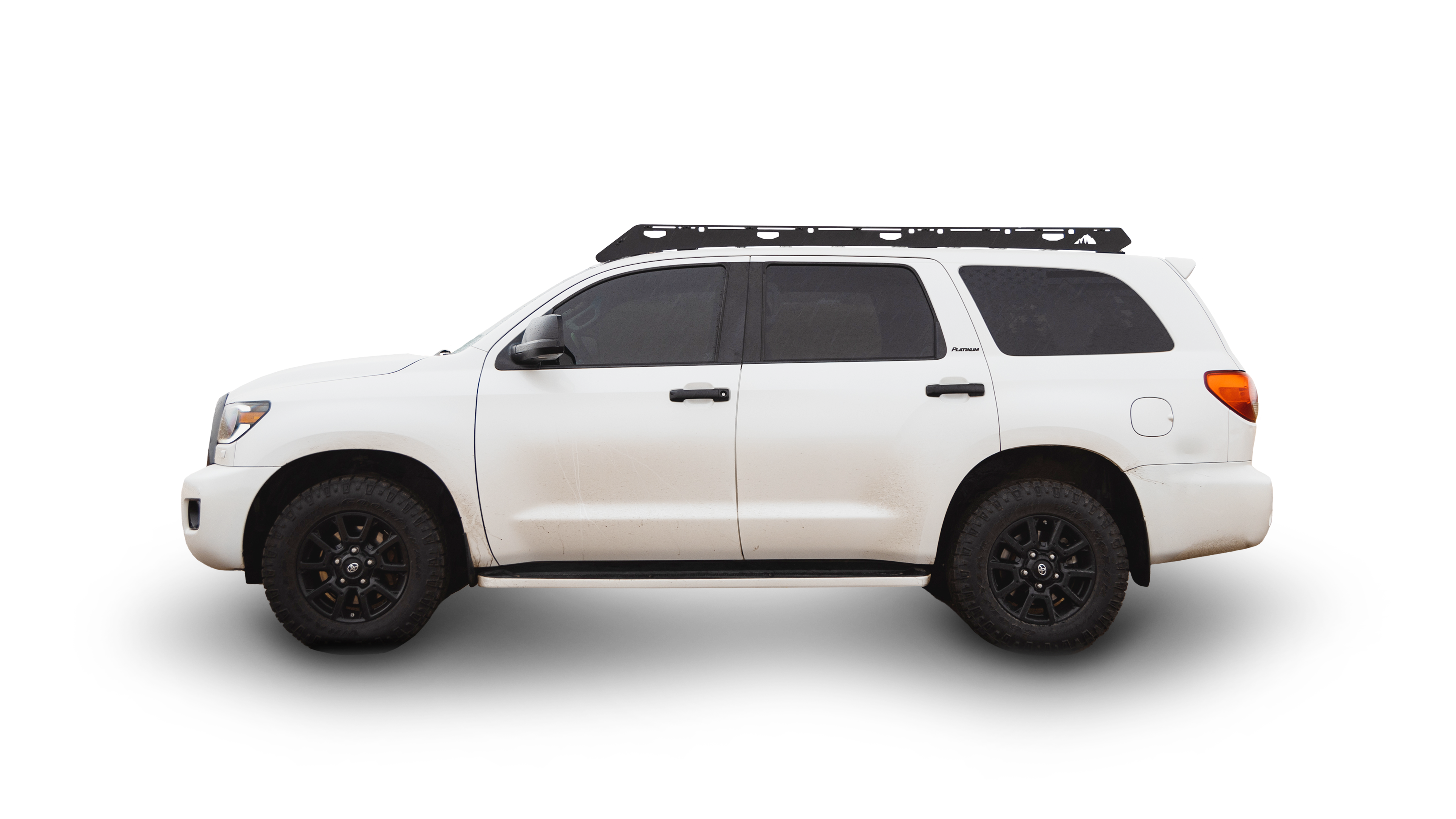 2nd Gen Sequoia Roof Rack Side view of rack on vehicle on white background