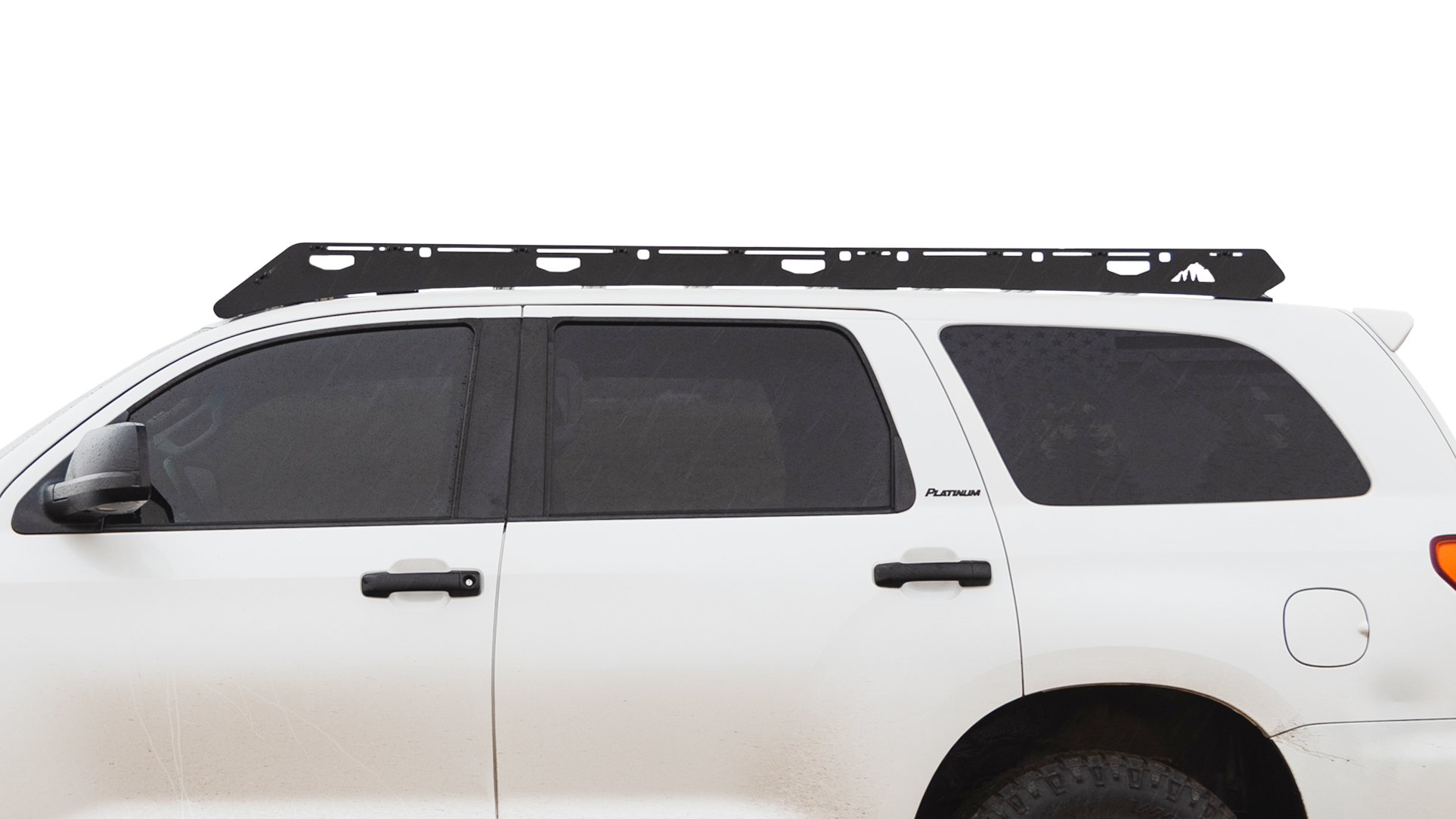 2nd Gen Sequoia Roof Rack Side close view of rack on vehicle on white background