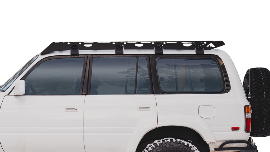 80 Series Landcruiser Roof Rack Side close view of rack on vehicle on white background