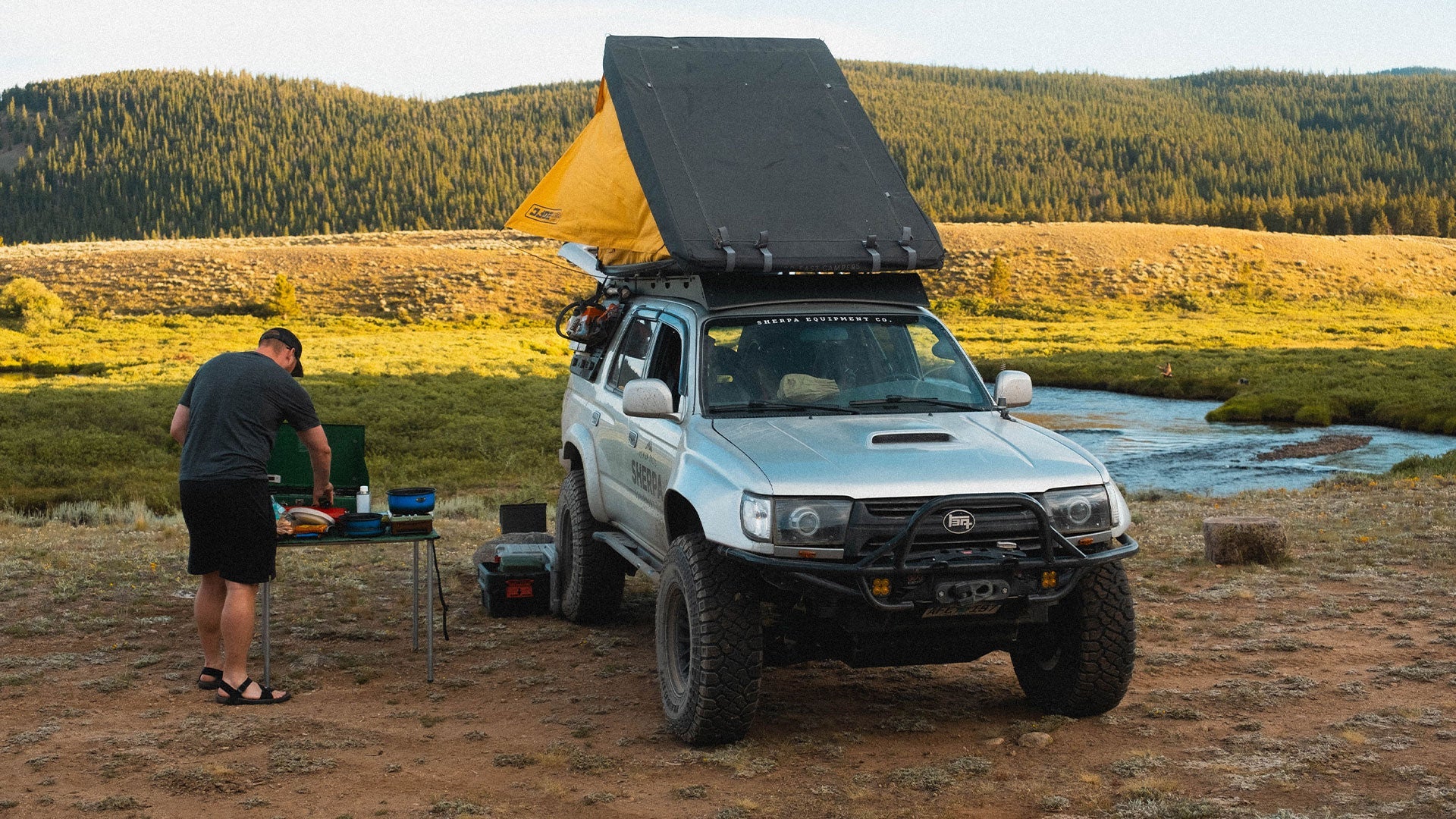 Sherpa Roof Rack 3rd Gen 4Runner with open rooftop tent