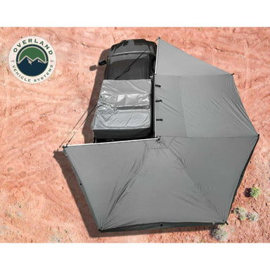 Overland Vehicle Systems Nomadic Awning 270 Passenger Side - Dark Gray With Black Cover top view assembled