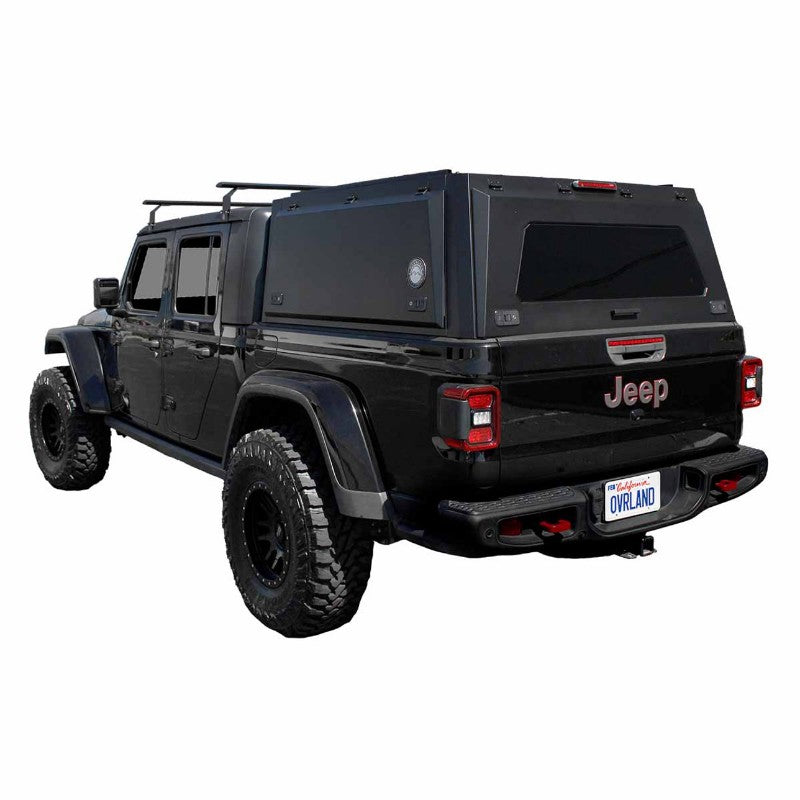 Overland Vehicle Systems "Expedition" Truck Cap with Full Wing Doors, Front And Rear Windows & 3rd Brake Light rear view on truck 