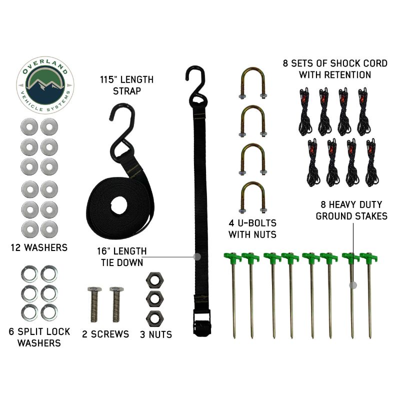 Overland Vehicle Systems Nomadic Awning 270 Awning & Wall 1, 2, & 3, Mounting Brackets - Driverside included parts on white background