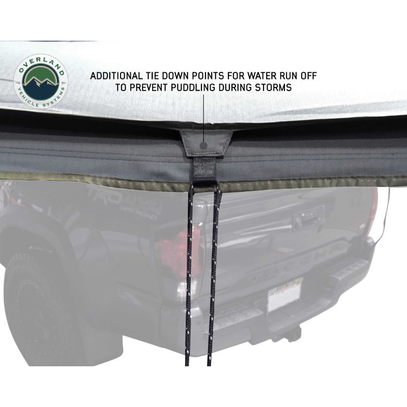 Overland Vehicle Systems Nomadic 270 LT Awning - Passenger Side - Dark Gray With Black Cover close up of additional tie down points on white background