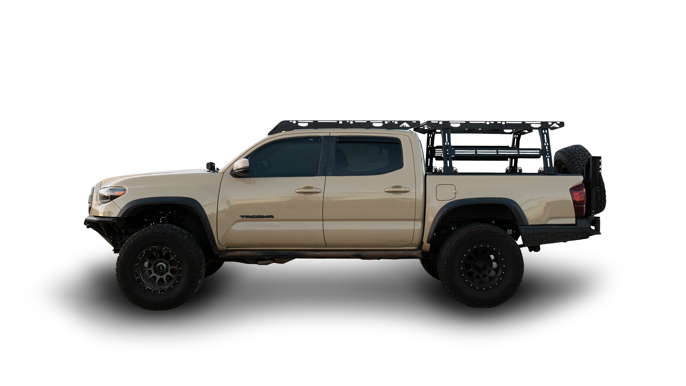 Sherpa Equipment Company Rack Height PAK System Bed Rack on brown toyota tacoma