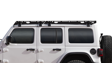 The Starlight (Jeep Wrangler JL Roof Rack) Close side view of rack on jeep on white background