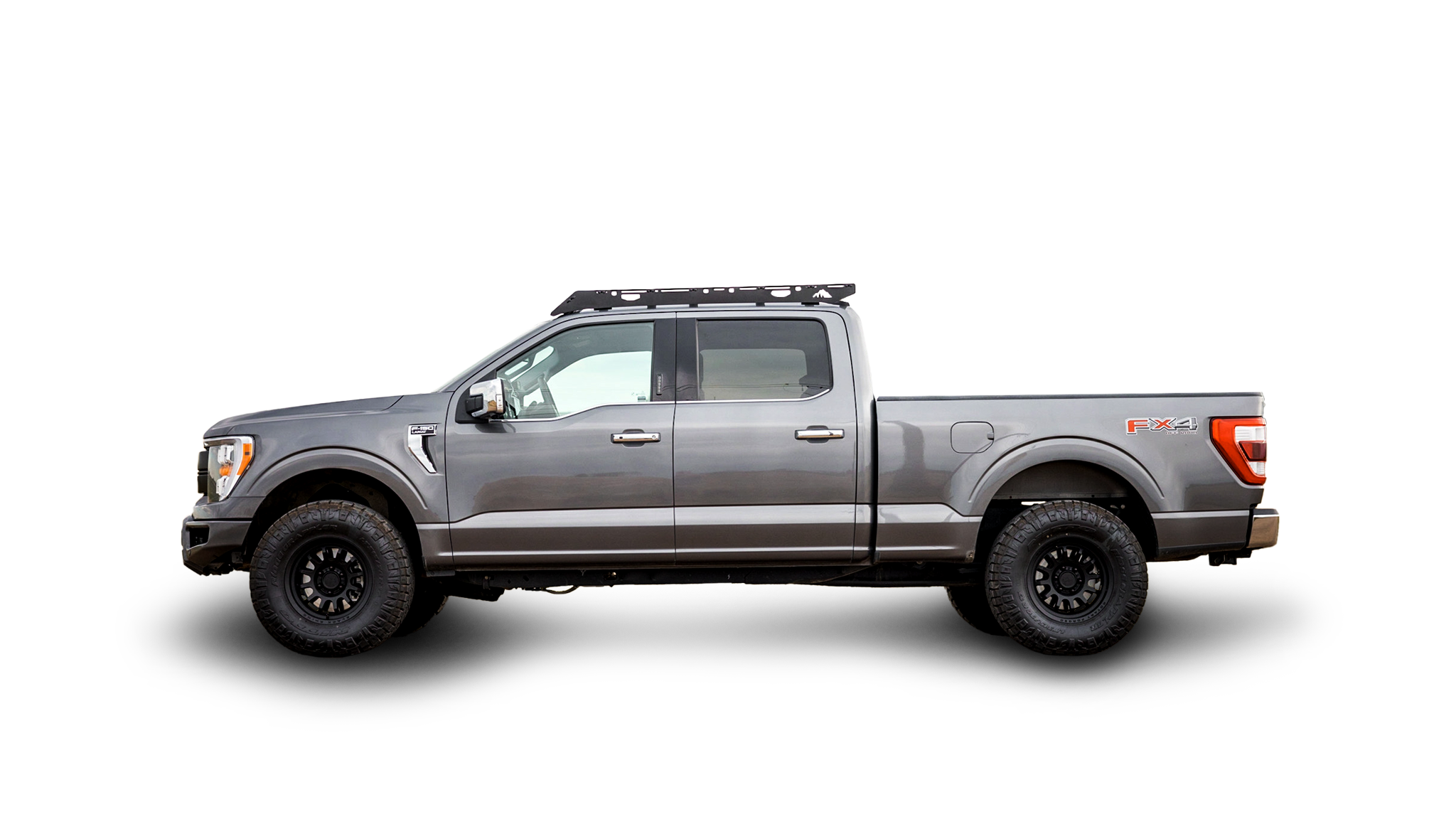 Ford F150 Roof Rack Side view of rack on vehicle on white background