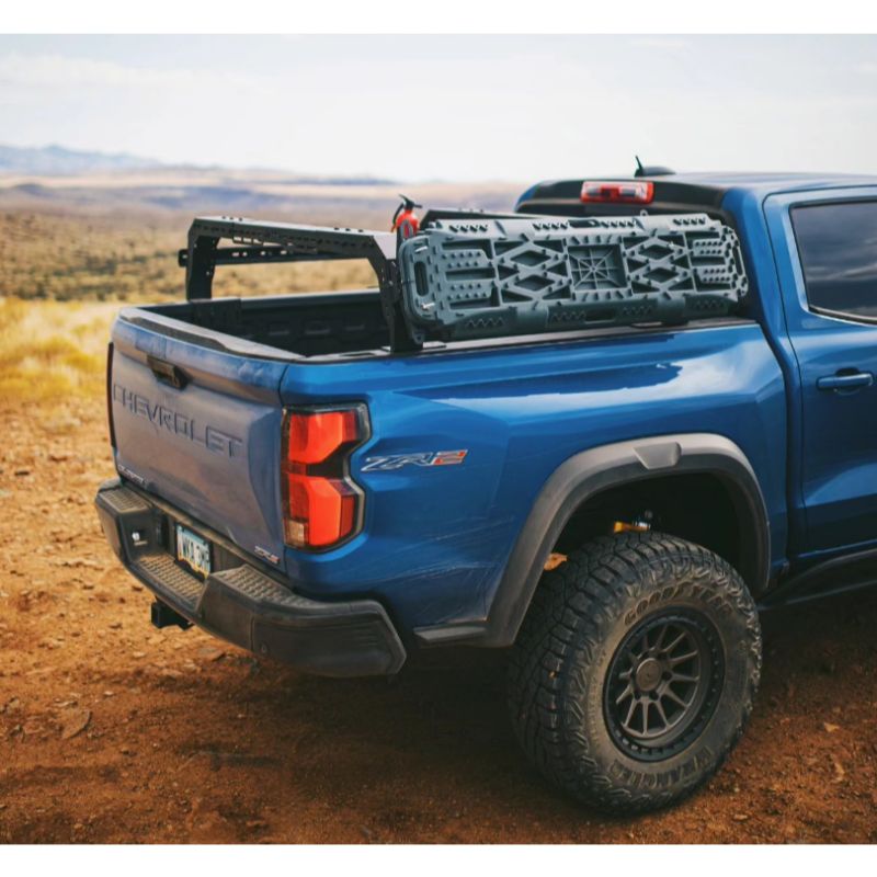 Chevy Colorado SHIPROCK Mid Rack System MIDRACK TUWA PRO®️ rear corner view installed outdoors