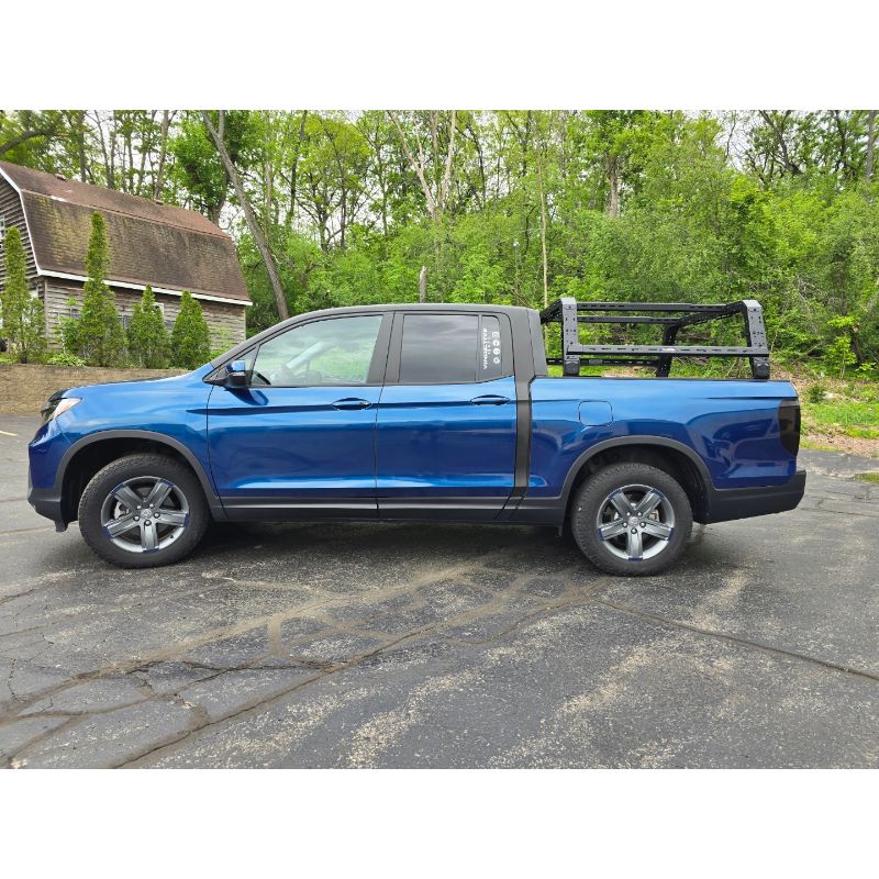 Honda Ridgeline 4CX Series Shiprock Height Adjustable Bed Rack Truck Bed Cargo Rack System TUWA PRO®️ side wide view installed outdoors