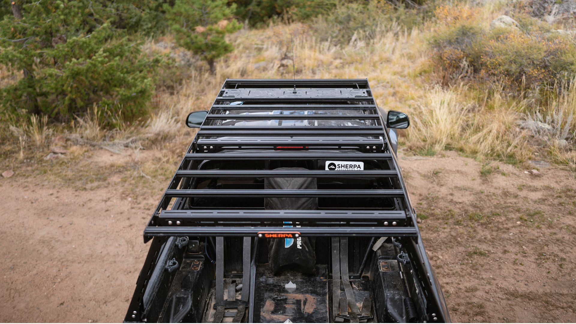 Sherpa Equipment Company Rack Height PAK System Bed Rack top view showing crossbars