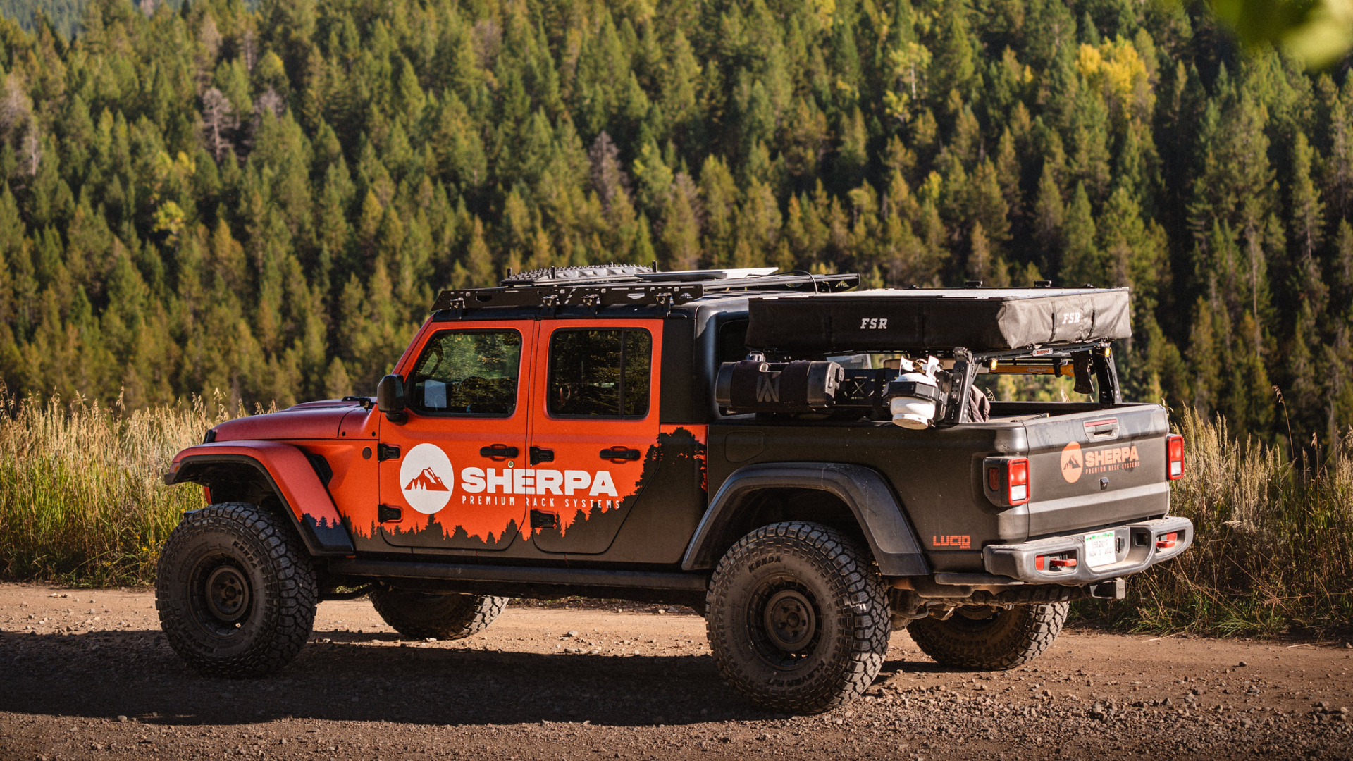 Sherpa Equipment Company Mid Height PAK System Bed Rack with rooftop tent off road