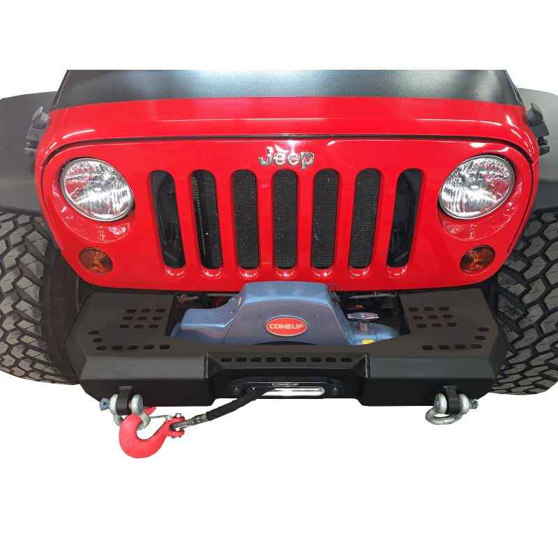 Warrior Products Jeep JK / JKU MOD Series Front Stubby Bumper with no brush guard top view on red jeep