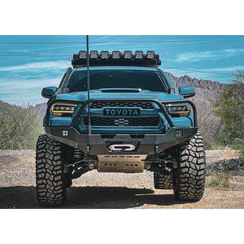 Backwoods Adventure Mods Hi-Lite Overland Front Bumper [Bull Bar] for Toyota Tacoma (3rd Gen) Bumper with bull bar on Tacoma on trail