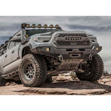 Backwoods Adventure Mods Hi-Lite Overland Front Bumper [No Bull Bar] for Toyota Tacoma (3rd Gen) Tacoma with front bumper climbing a hill