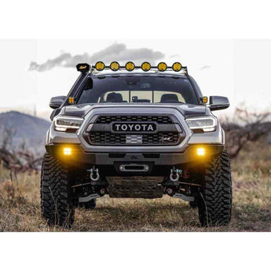 Backwoods Adventure Mods Hi-Lite Overland Front Bumper [No Bull Bar] for Toyota Tacoma (3rd Gen) Front view of Tacoma with front bumper on trail