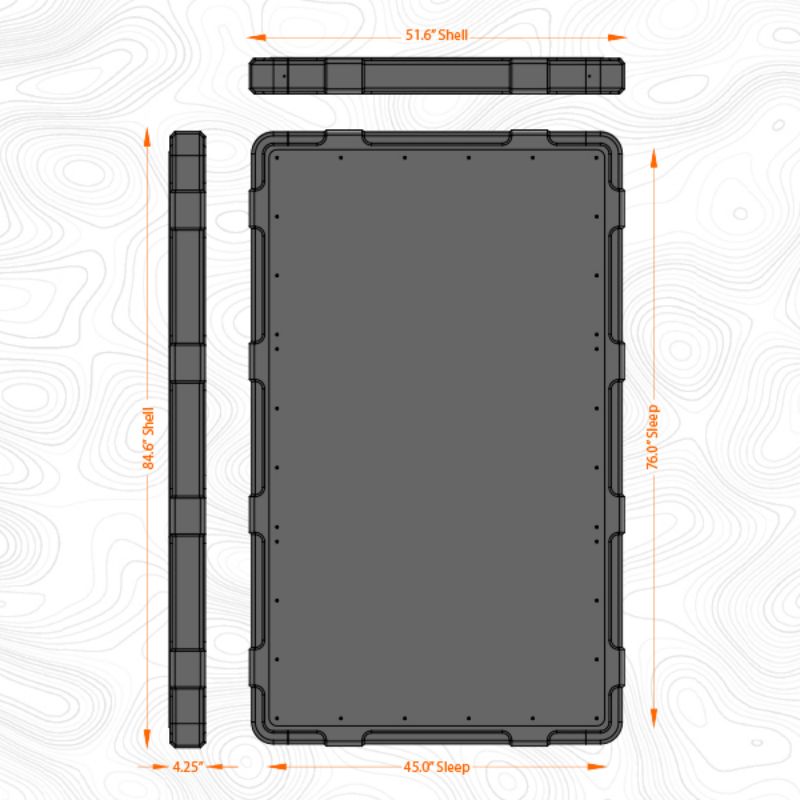 Badass Tents "RECON" Rooftop Tent (Universal Fit) - Onyx Utility Black PRE-ASSEMBLED. Diagram of dimensions