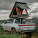 Badass Tents "RUGGED" Rooftop Tent (Universal Fit). Rear corner view of open tent on vehicle outside