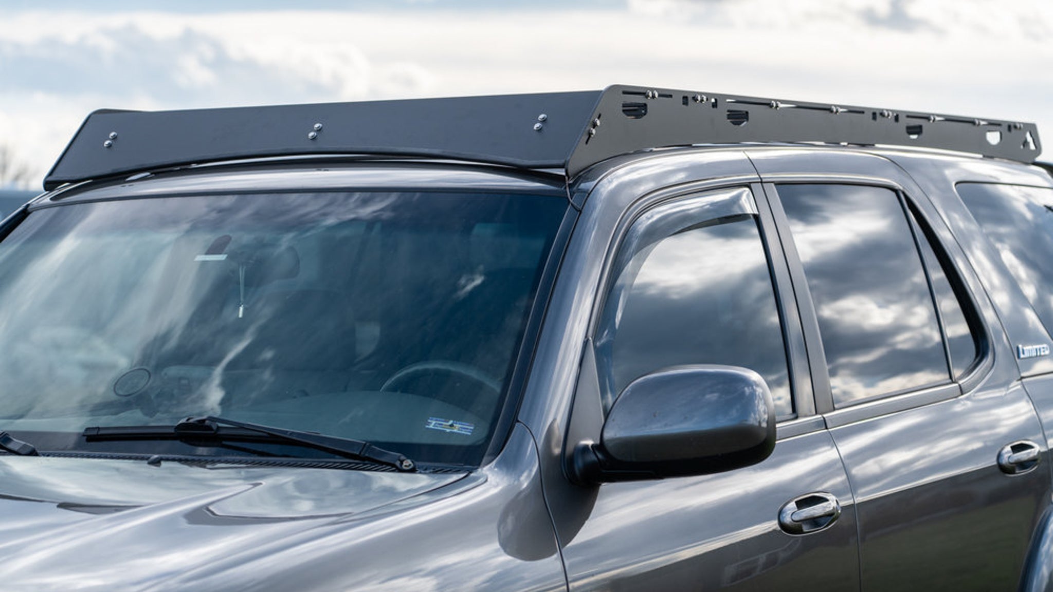 1st Gen Sequoia Roof Rack Front corner view of rack on vehicle outside