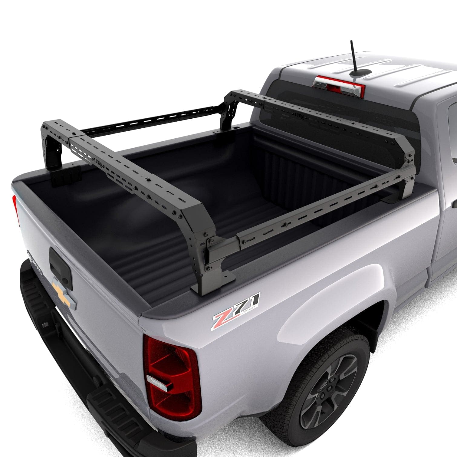 Chevy Colorado SHIPROCK Mid Rack System MIDRACK TUWA PRO®️ top corner view installed on white background