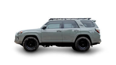 5th Gen Toyota 4Runner Low Profile Roof Rack Side view of rack on vehicle on white background