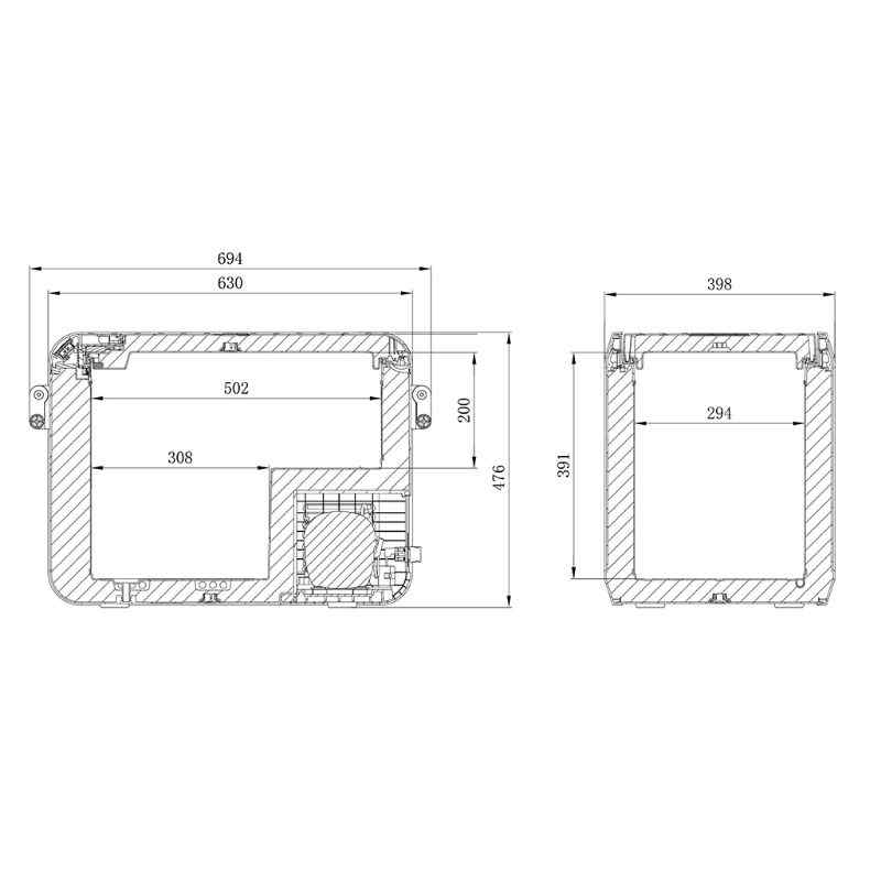 Dometic CFX3 45 Cooler/Freezer Interior and exterior dimensions