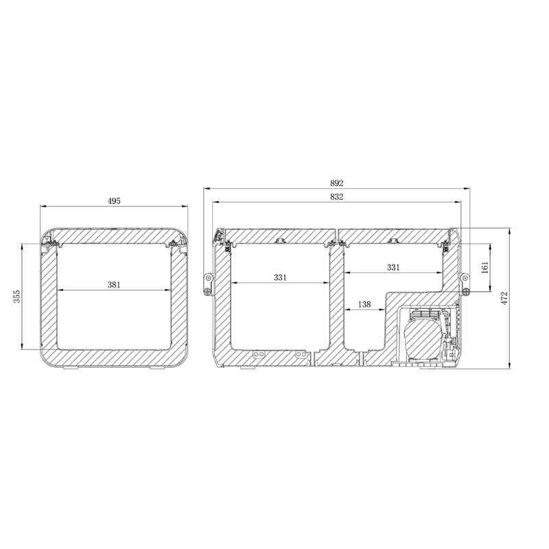Dometic CFX3 75DZ Dual Cooler/Freezer Interior and exterior dimensions