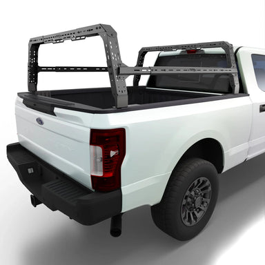 Ford F-150 4CX Series Shiprock Height Adjustable Bed Rack Truck Bed Cargo Rack System TUWA PRO®️ rear corner close up installed on white background