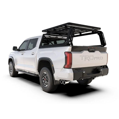 Front Runner Pro Bed Rack Kit for Toyota Tundra (3rd Gen) 4 Door Crew Max 5.5' (2022-Current) rear angled view on truck on white background