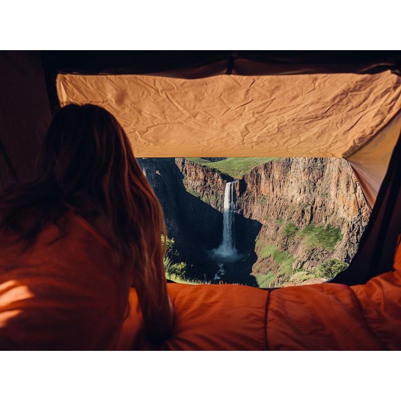 front runner rooftop tent view of waterfall