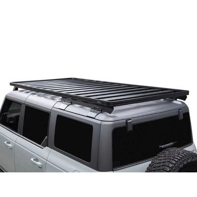 Front Runner Slimline II Roof Rack Kit for Ford Bronco 4 Door w/ Hard Top (2021-Current) top angled view on vehicle on white background