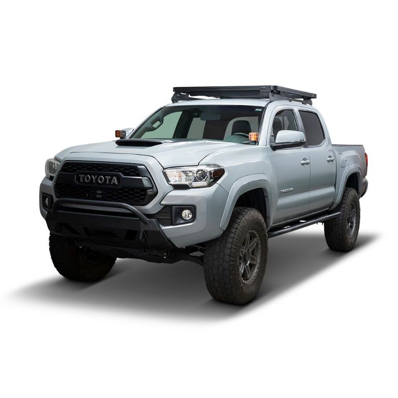 Front Runner Toyota Tacoma (2005-Current) Slimline II Roof Rack Kit, Front angled view of roof rack on vehicle on white background