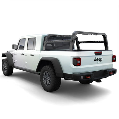 Jeep Gladiator 4CX Series Shiprock Height Adjustable Bed Rack Truck Bed Cargo Rack System TUWA PRO®️ back view installed on white background
