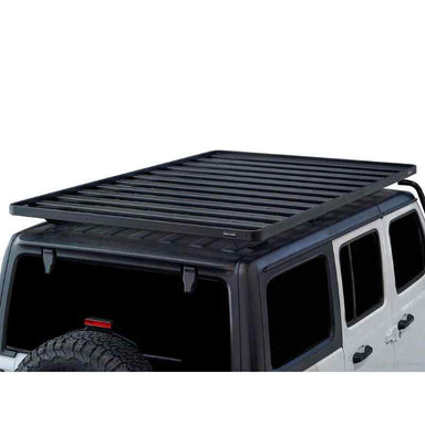 Front Runner Jeep Wrangler JL 4 Door (2018-Current) Extreme Slimline II Roof Rack Kit Angled view of roof rack on vehicle