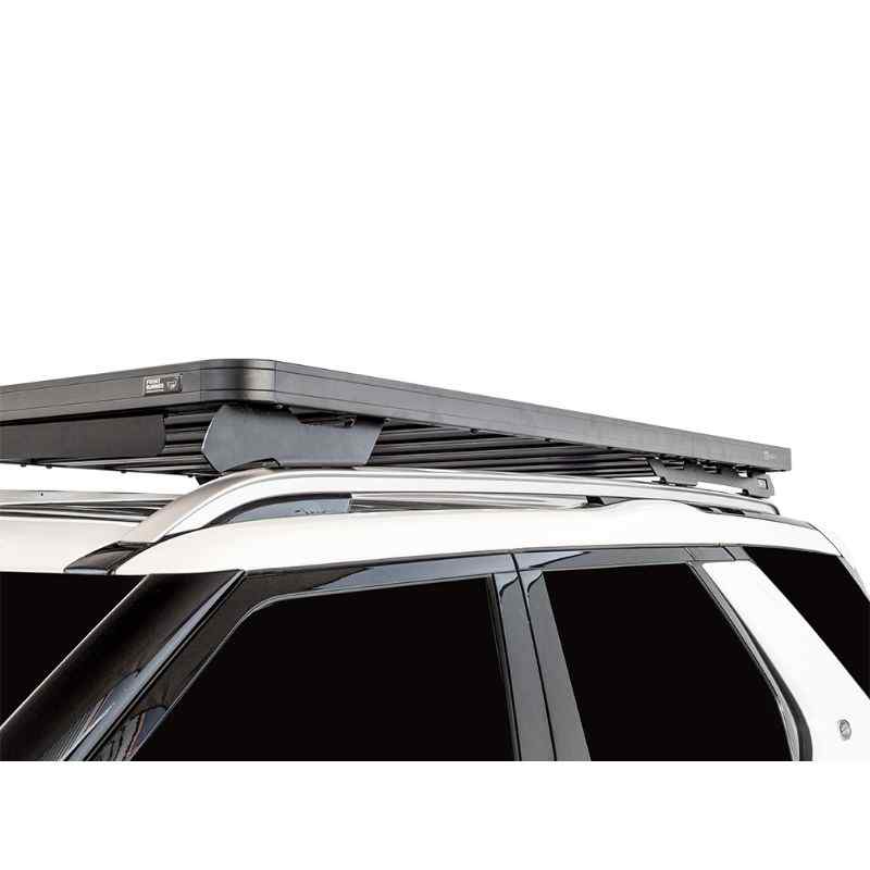 Front Runner Land Rover All-New Discovery 5 (2017-Current) Expedition Slimline II Roof Rack Kit Angled view of roof rack on vehicle at eye level
