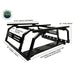 Overland Vehicle Systems Discovery Rack - Mid Size Truck Short Bed Application side view on white background with dimensions