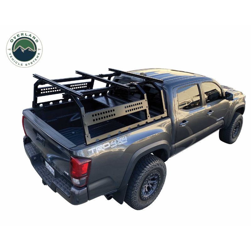 Overland Vehicle Systems Discovery Rack - Mid Size Truck Short Bed Application top angled view installed on truck on white background