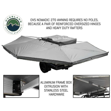 Overland Vehicle Systems Nomadic Awning 270 Awning & Wall 1, 2, & 3, Mounting Brackets - Driverside side view assembled no poles required