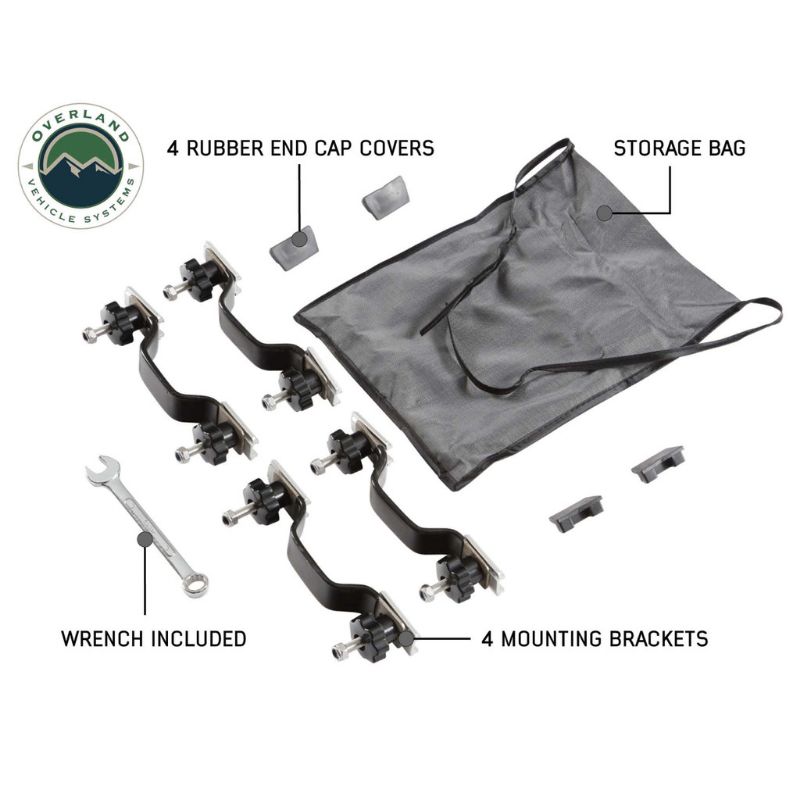 Overland Vehicle Systems Bushveld II 2+ Person Hard Shell Roof Top Tent View of storage bag and mounting accessories