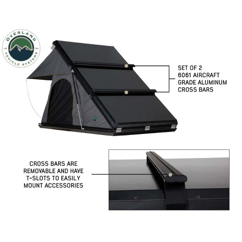 Overland Vehicle Systems Mamba III Hard Shell Roof Top Tent View of cross bars with close up