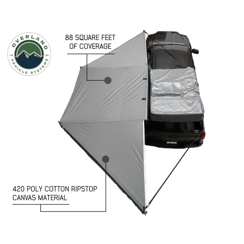 Overland Vehicle Systems Nomadic Awning 180 - Dark Gray With Black Cover top view assembled showing dimensions